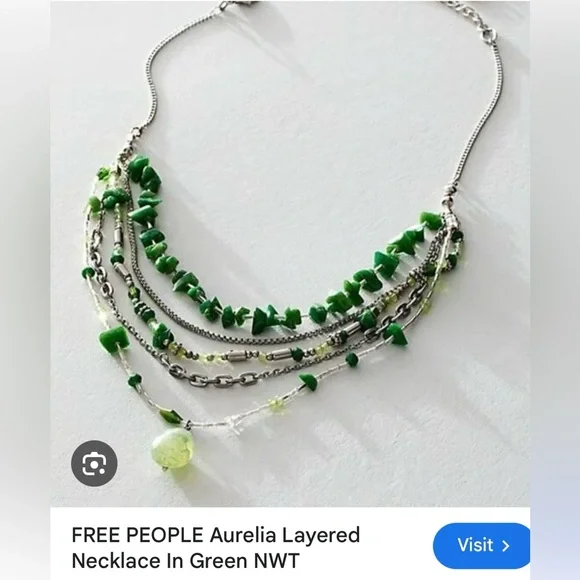 Free People Aurelia Layered Necklace in Jade Green NWT - Picture 3 of 8